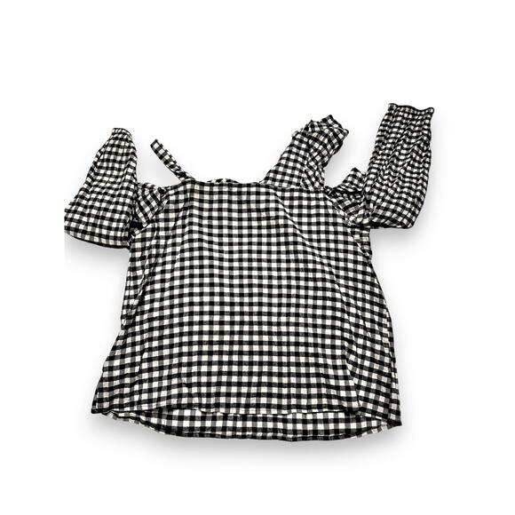 Express Black & White Gingham One Shoulder Ruffle Top Size M - Picture 9 of 10